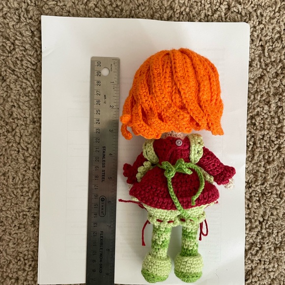 Handmade, Crocheted Strawberry Shortcake Doll with Custard the Cat - Picture 10 of 10